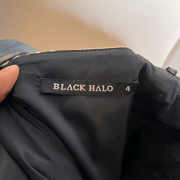 BLACK HALO moody watercolor floral square neck midi pencil sheath dress size 4 - Picture 5 of 6